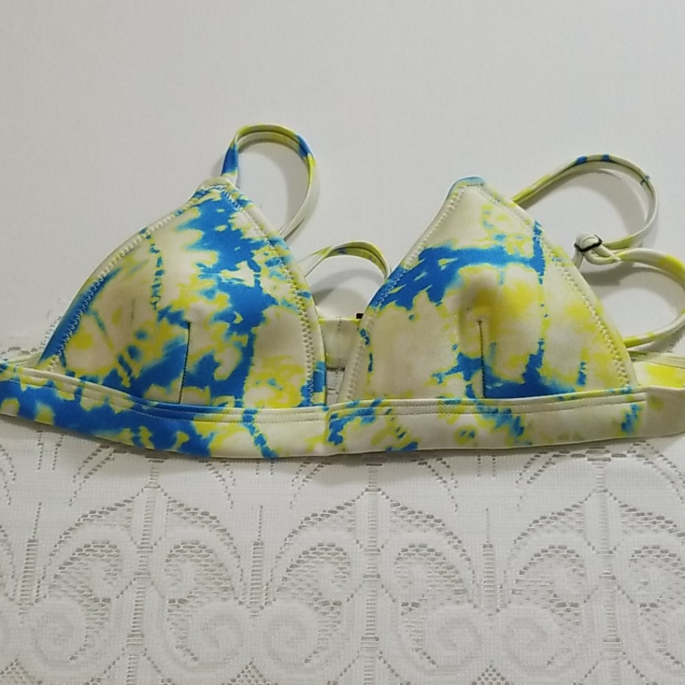 49T Triangl tye dye bikini top, yellow/blue